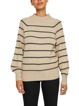 Pull Vila Viril Imprimé Rayures Beige pour femme