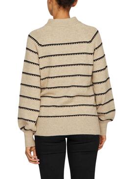 Pull Vila Viril Imprimé Rayures Beige pour femme