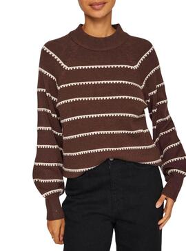 Pull Vila Viril Imprimé Rayures Marron pour femme