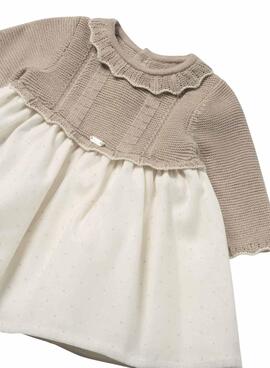 Robe Combinée Mayoral Col Ondulé Beige pour Bébé