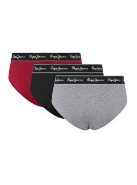 Ensemble de 3 boxers Pepe Jeans Solid gris, noir et rouge pour homme.