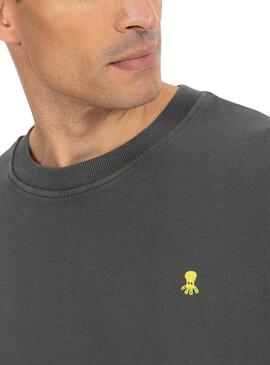 Sweatshirt El Pulpo gris brodé pour homme