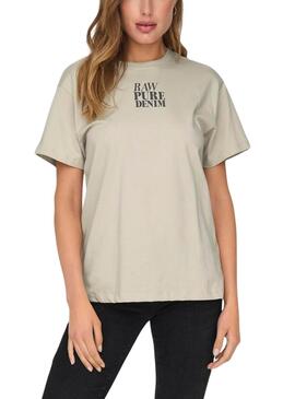 T-shirt Only Fleur beige pour femme