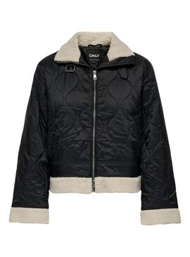 Veste matelassée noire pour femme Only Vania style aviateur.