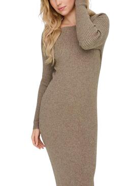 Robe maxi en tricot côtelé Only Katia en beige pour femme