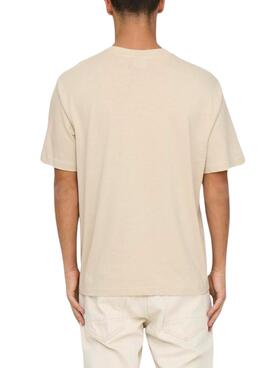 T-shirt Only and Sons Oasis Cartoon beige pour homme