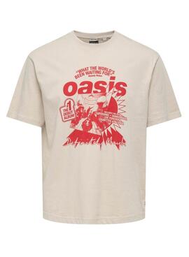 T-shirt Only and Sons Oasis Cartoon beige pour homme