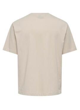 T-shirt Only and Sons Oasis Cartoon beige pour homme