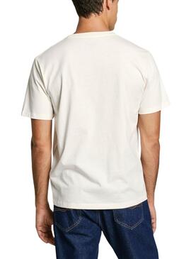 T-shirt Pepe Jeans Eggo blanc logo bleu pour homme.