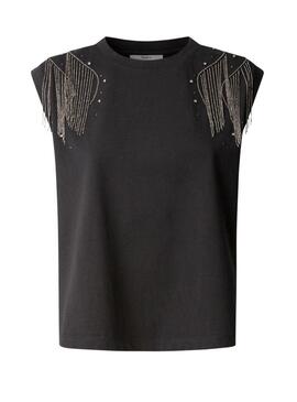 T-shirt Pepe Jeans Lydia avec strass noir pour femme