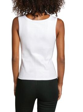 T-shirt Pepe Jeans Lacey côtelé blanc pour femme