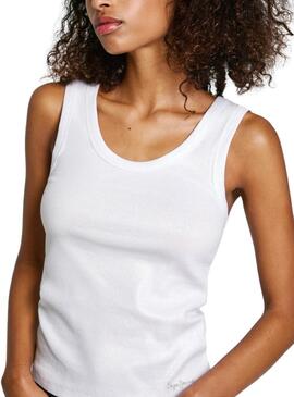 T-shirt Pepe Jeans Lacey côtelé blanc pour femme