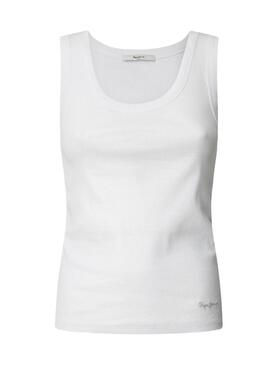 T-shirt Pepe Jeans Lacey côtelé blanc pour femme