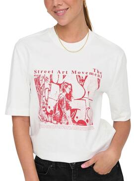 T-shirt Only Carol Art blanc et rouge pour femme