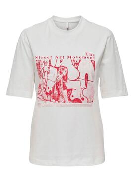 T-shirt Only Carol Art blanc et rouge pour femme