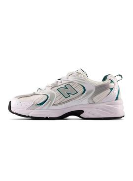 Sneakers New Balance 530 blanc avec vert et argent pour femme