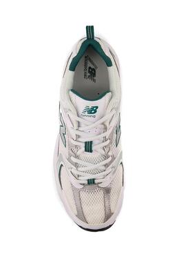 Sneakers New Balance 530 blanc avec vert et argent pour femme