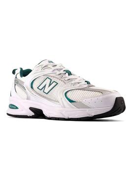 Sneakers New Balance 530 blanc avec vert et argent pour femme