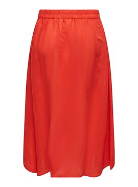 Jupe Only Siff en lin midi rouge pour femme