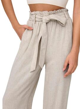 Pantalon Only Siesta Ceinture Lin Beige Pour Femme