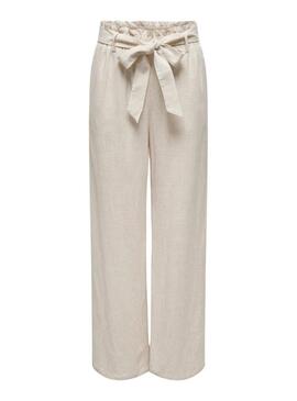 Pantalon Only Siesta Ceinture Lin Beige Pour Femme