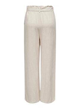 Pantalon Only Siesta Ceinture Lin Beige Pour Femme