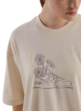 T-shirt New Balance beige fleurs pour femme