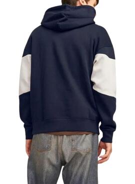 Sweat à capuche Jack and Jones Elegacy Blocking marine pour homme.