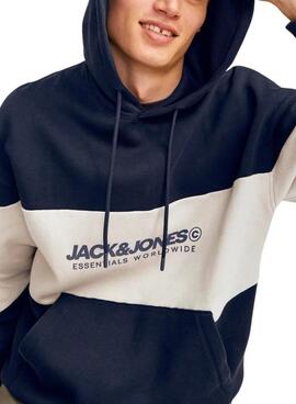 Sweat à capuche Jack and Jones Elegacy Blocking marine pour homme.