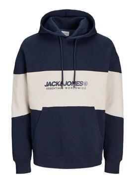 Sweat à capuche Jack and Jones Elegacy Blocking marine pour homme.