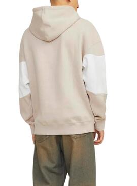 Sweat à capuche Jack and Jones Elegacy Blocking beige pour homme