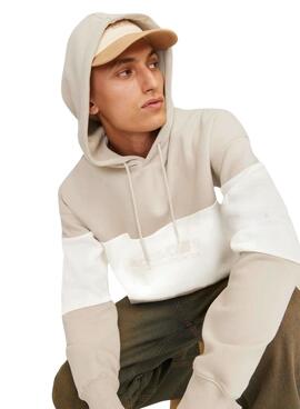 Sweat à capuche Jack and Jones Elegacy Blocking beige pour homme