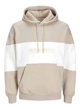 Sweat à capuche Jack and Jones Elegacy Blocking beige pour homme