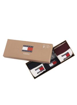 Boîte de trois chaussettes Tommy Jeans Rugby à rayures pour hommes et femmes.