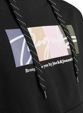 Sweat à capuche noir pour homme Jack and Jones Portland Block.