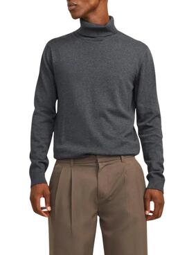 Pull à col roulé gris basique pour homme de la marque Jack and Jones.