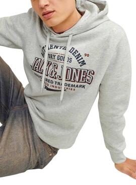 Sweat à capuche Jack and Jones Jelogo gris pour homme