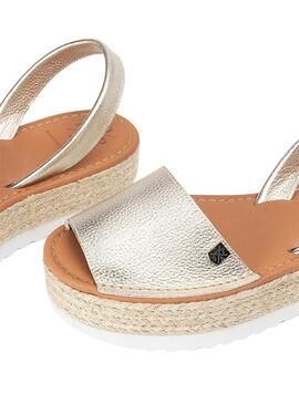 Espadrille Menorquina Popa Saona en Or Laminé pour Femme