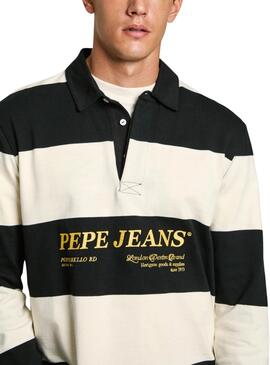 Polo Pepe Jeans Brandon à rayures noir et blanc pour homme