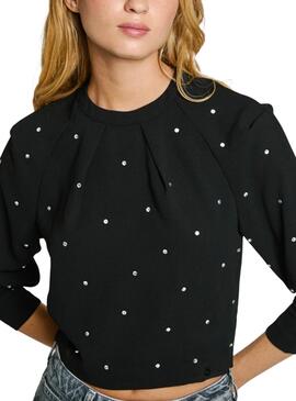 Haut Pepe Jeans Ava avec strass noir pour femme