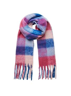 Écharpe Pieces Bea longue à carreaux bleus et roses pour femme