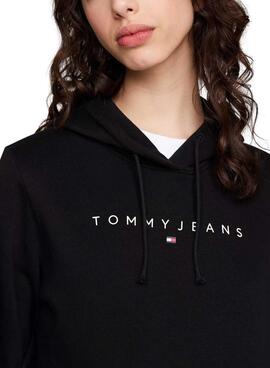 Sweat à capuche Tommy Jeans Linear noir pour femme