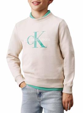 Sweat à capuche Calvin Klein Monogram Terry beige pour enfants