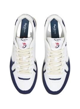 Chaussures Pepe Jeans Brit Ivy blanc et bleu pour homme