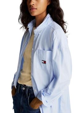 Chemise Tommy Jeans Badge bleue pour femme