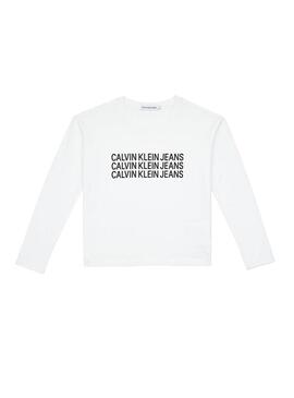 T-Shirt Calvin Klein Triple Logo Blanc Pour Fille