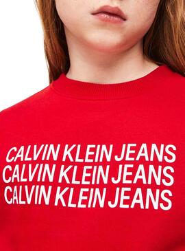 Sweat Logo triple Calvin Klein Rouge pour Fille