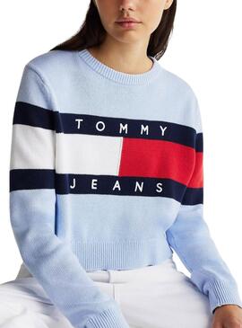 Maillot Tommy Jeans Center Flag bleu pour femme.