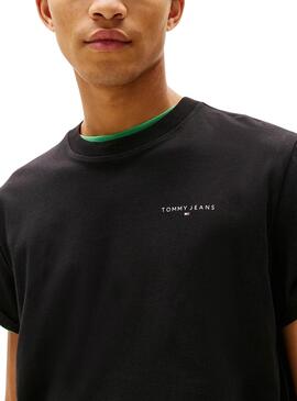 T-shirt Tommy Jeans Linear Chest noir pour homme.