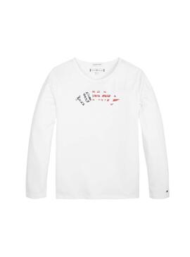 T-Shirt Tommy Hilfiger Essential Logo Blanc Fille